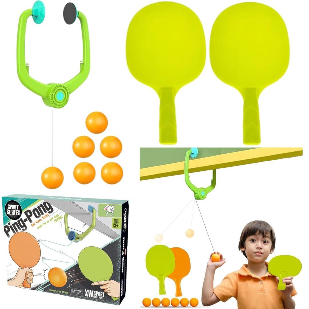 Hanging Table Tennis Trainer Ball Set Ping Pong Indoor Games for Kids | Interactive Fun with 2 Rackets and 5 Balls