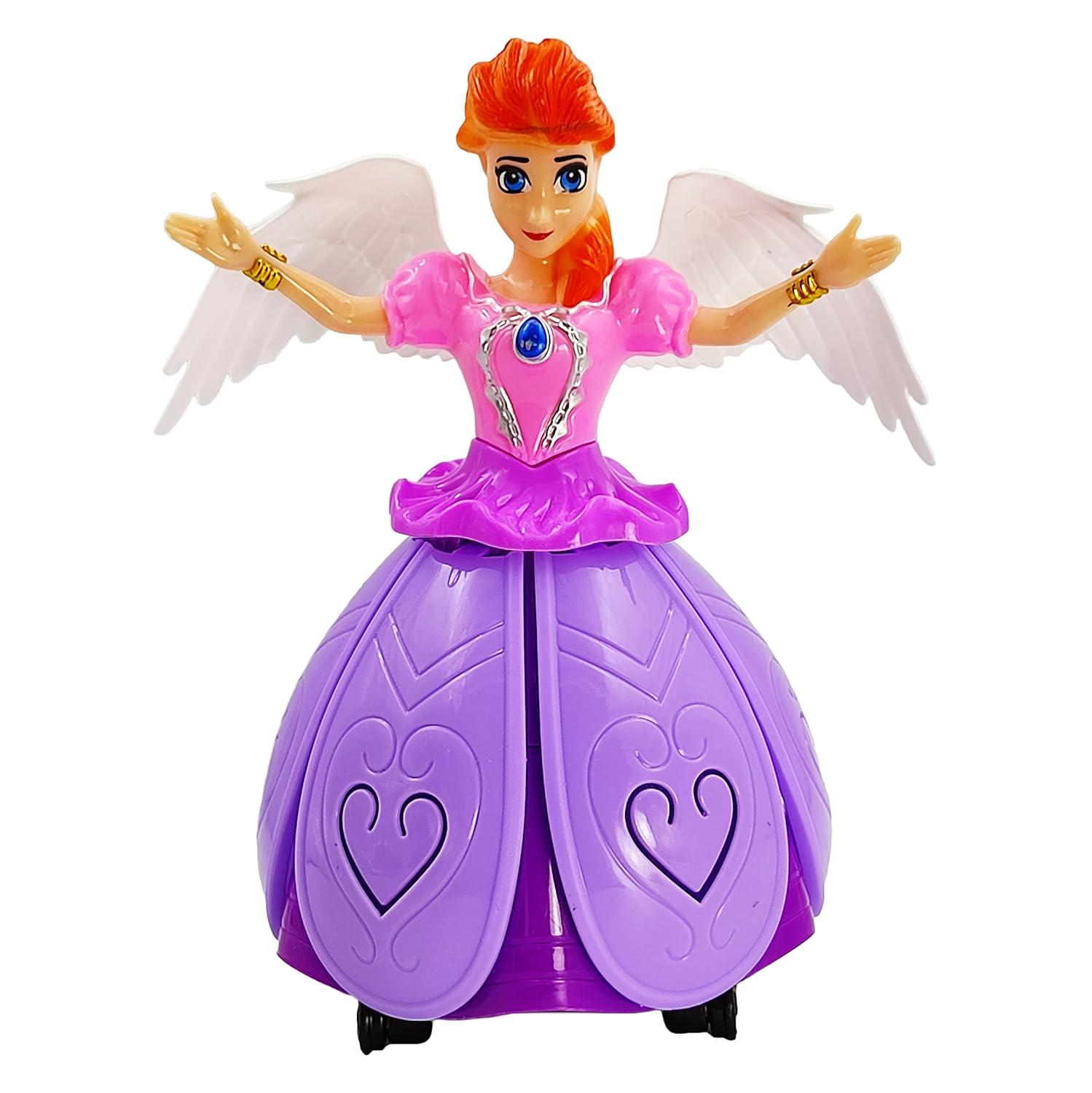 Angel Girl Doll Robot with Wings Musical 360° Rotating, Dancing, Flashing 4D Light with Music Sound for Kids