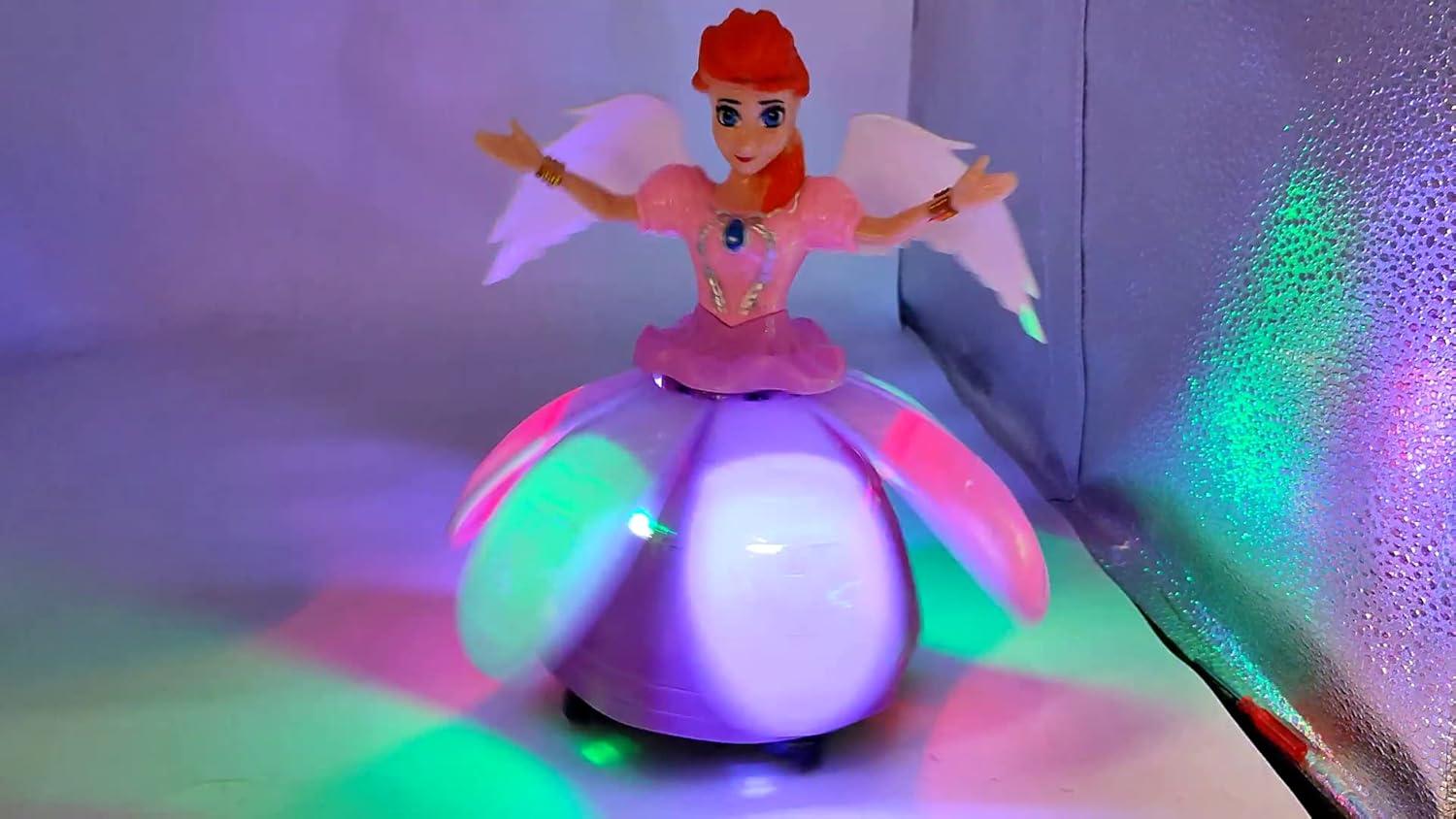 Angel Girl Doll Robot with Wings Musical 360° Rotating, Dancing, Flashing 4D Light with Music Sound for Kids