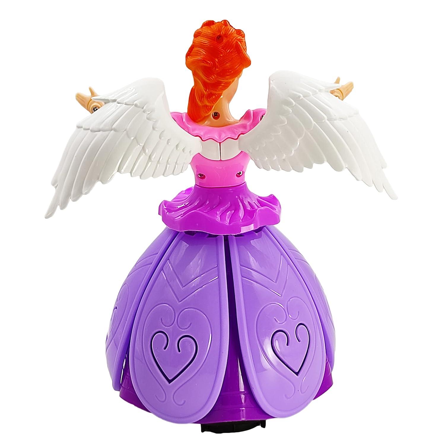 Angel Girl Doll Robot with Wings Musical 360° Rotating, Dancing, Flashing 4D Light with Music Sound for Kids