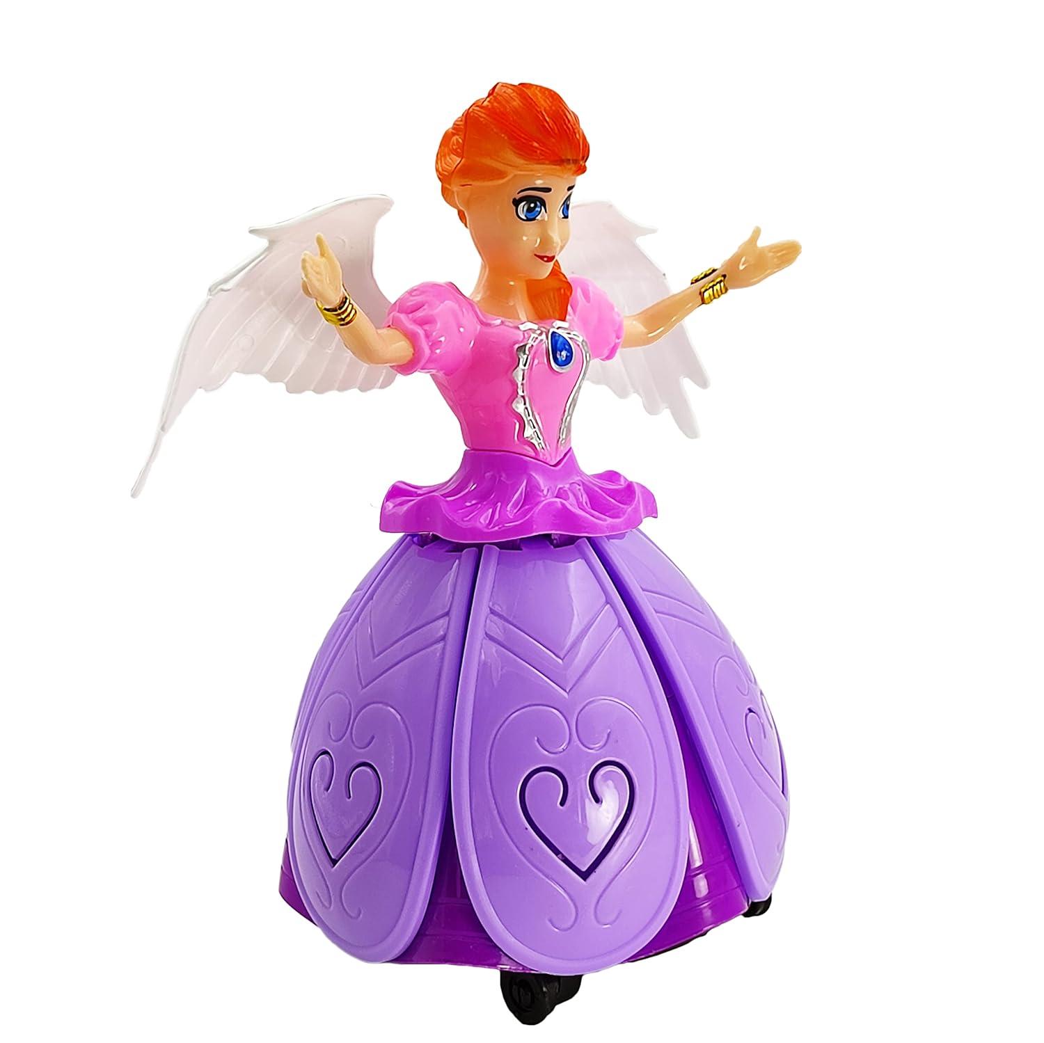 Angel Girl Doll Robot with Wings Musical 360° Rotating, Dancing, Flashing 4D Light with Music Sound for Kids