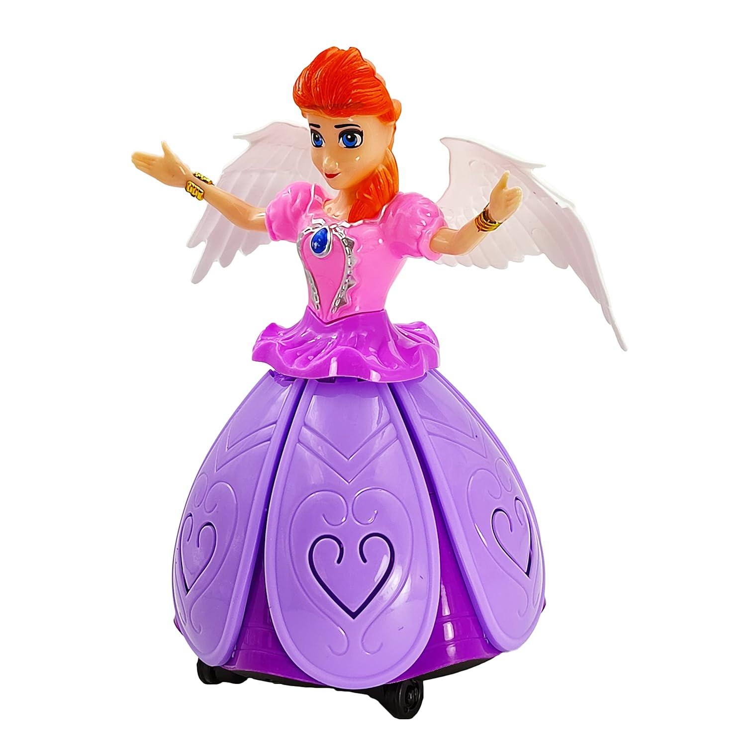 Angel Girl Doll Robot with Wings Musical 360° Rotating, Dancing, Flashing 4D Light with Music Sound for Kids