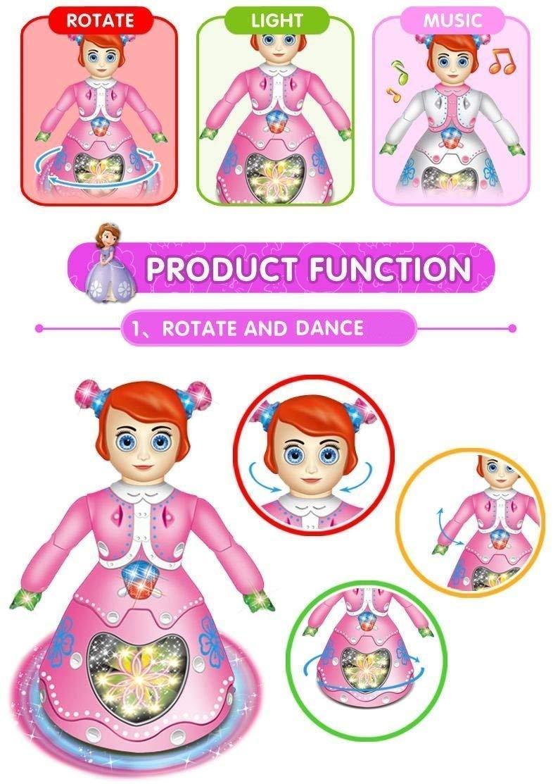 Dora Dancing Girl 360° Rotating Musical Dancing Toy with Colorful Flashing Lights