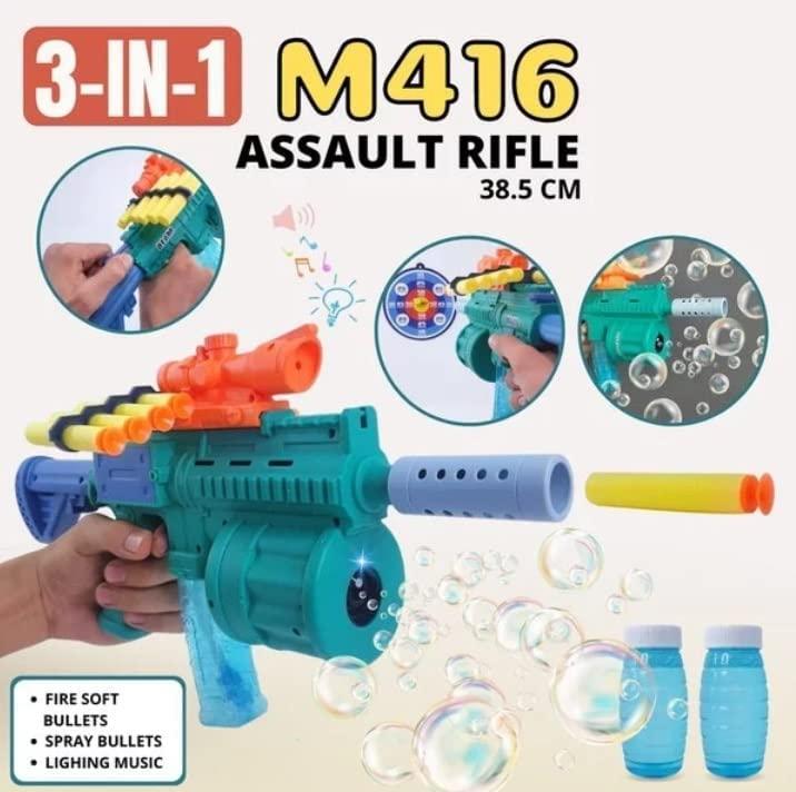 3 in 1 Soft Bullet Blaster Toy Gun with Bubble Maker & Light Music Blaster Gun Guns & Darts  (Blue)