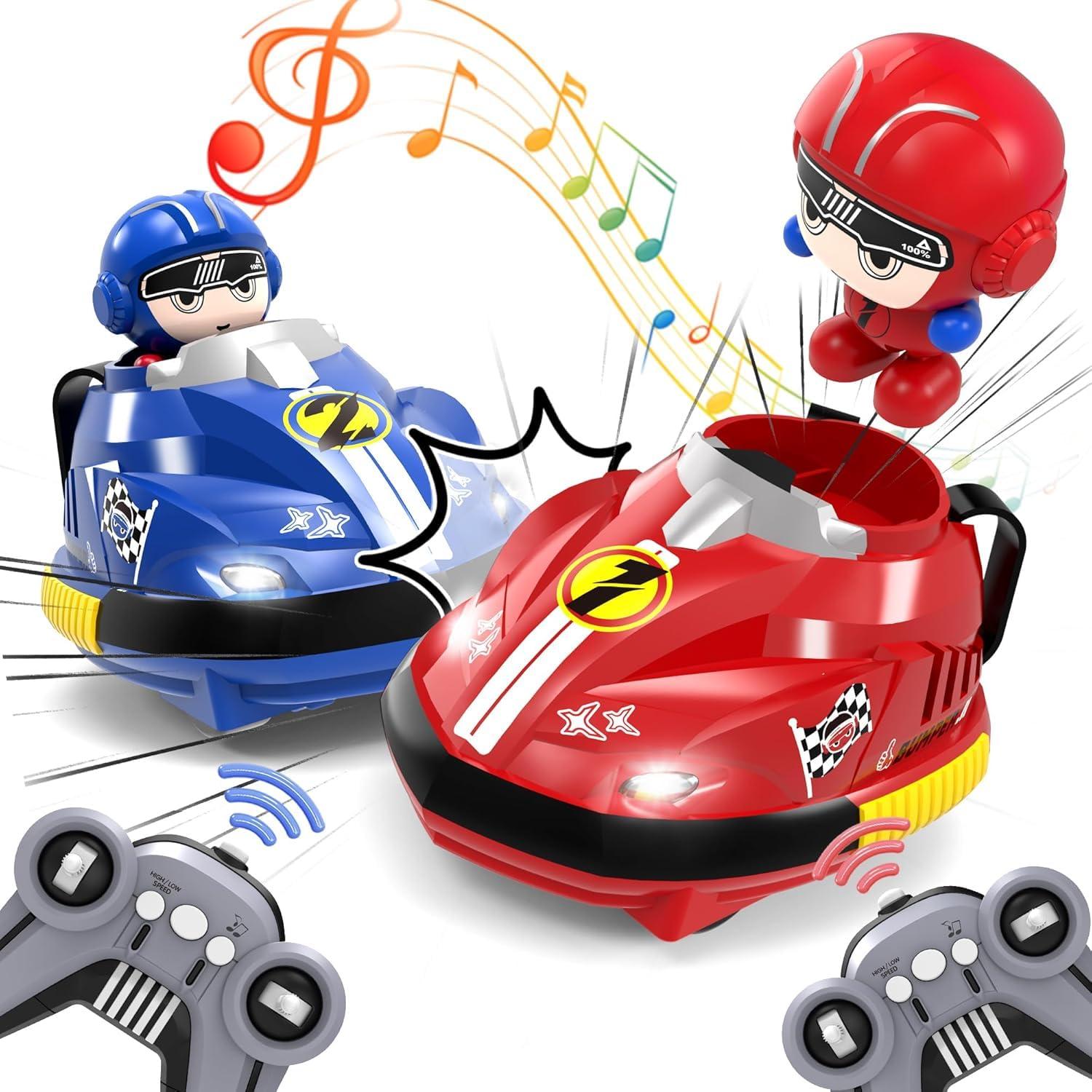 Road Rage RC Speed Bumper Cars, Mini Remote Controlled Ejector Vehicles, 2 Player Head to Head Battle, Crash into Opponents, 2.4 GHz, Red and Blue - Pack of 2 Car
