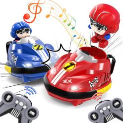 Road Rage RC Speed Bumper Cars, Mini Remote Controlled Ejector Vehicles, 2 Player Head to Head Battle, Crash into Opponents, 2.4 GHz, Red and Blue - Pack of 2 Car