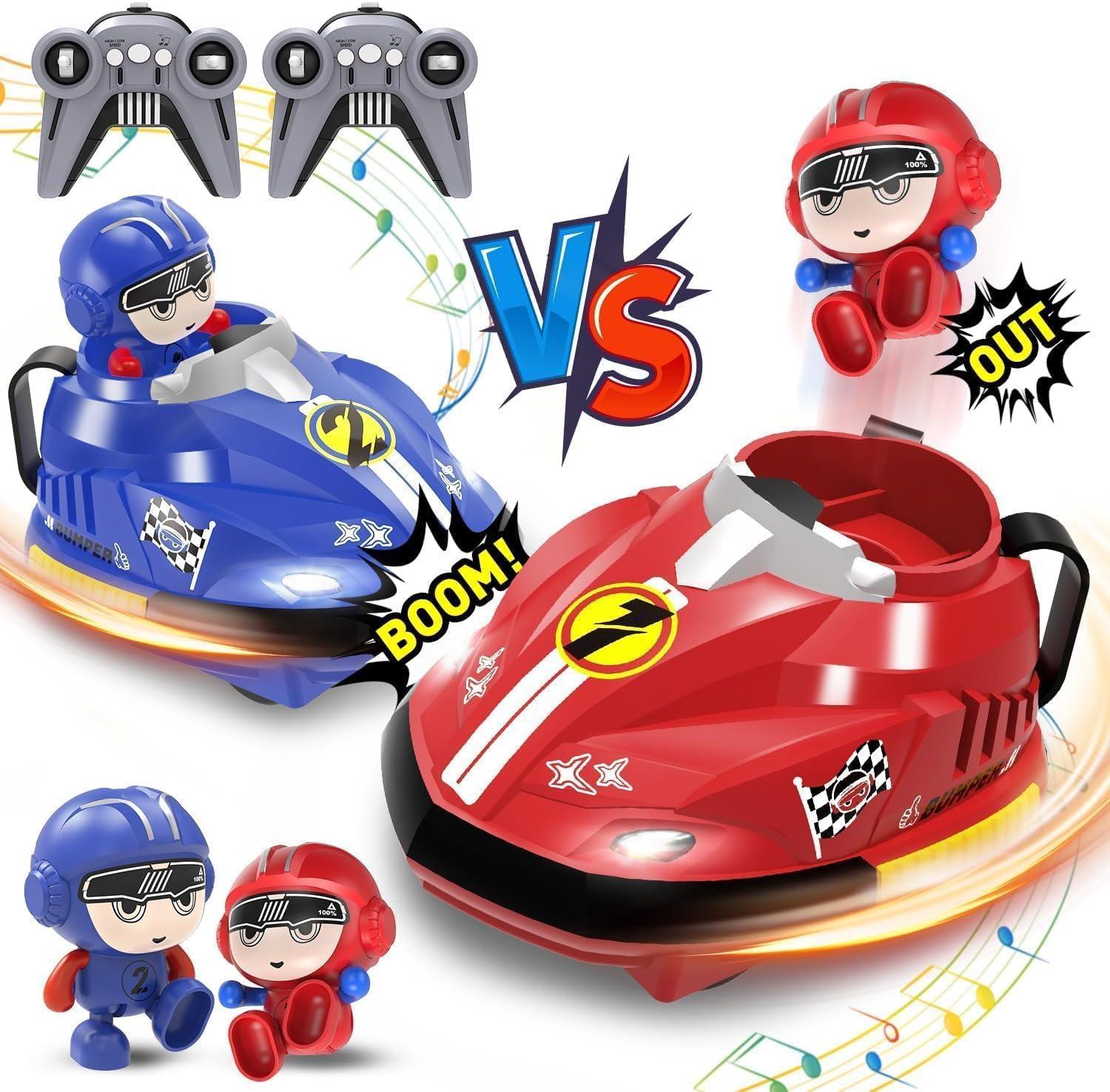 Road Rage RC Speed Bumper Cars, Mini Remote Controlled Ejector Vehicles, 2 Player Head to Head Battle, Crash into Opponents, 2.4 GHz, Red and Blue - Pack of 2 Car
