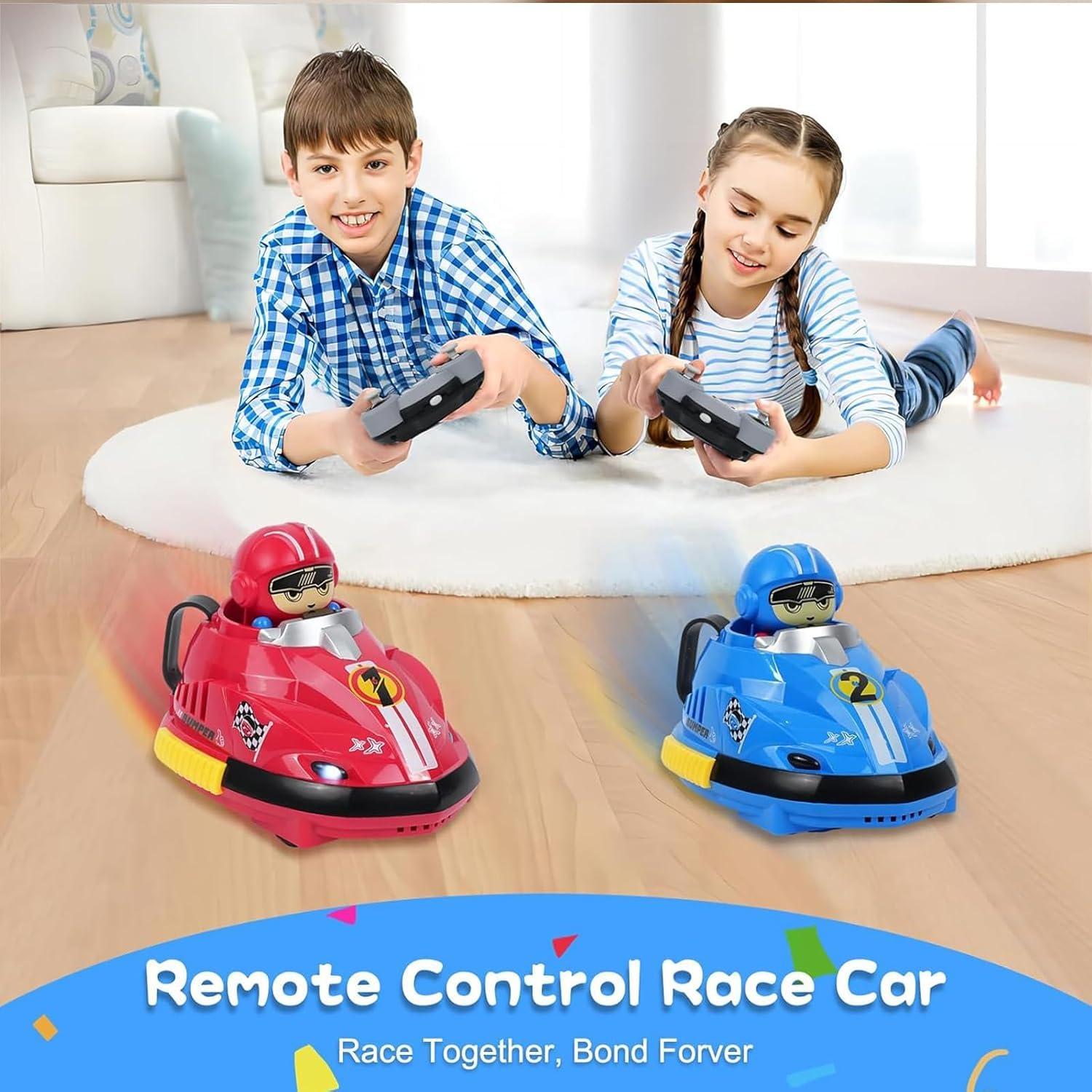 Road Rage RC Speed Bumper Cars, Mini Remote Controlled Ejector Vehicles, 2 Player Head to Head Battle, Crash into Opponents, 2.4 GHz, Red and Blue - Pack of 2 Car