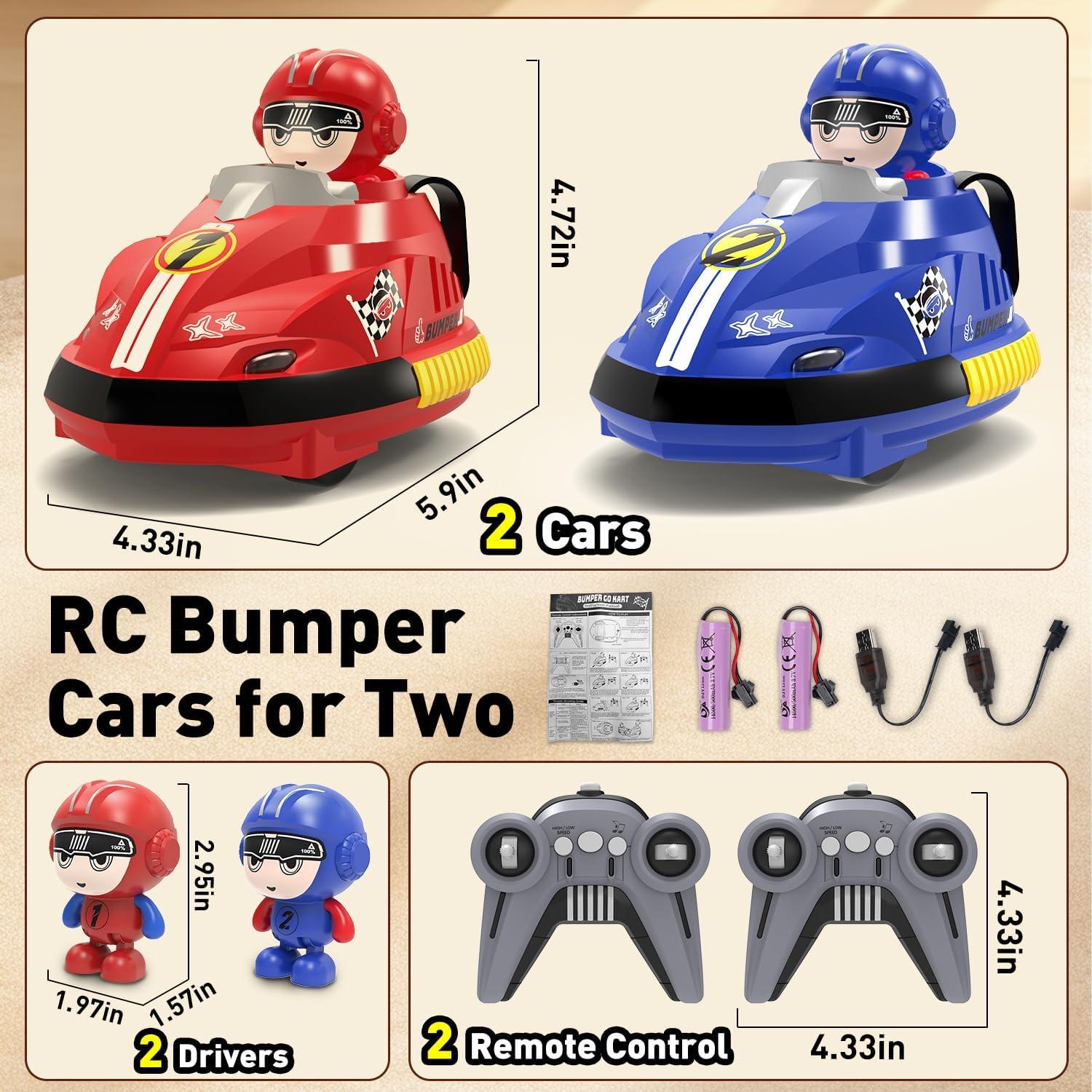 Road Rage RC Speed Bumper Cars, Mini Remote Controlled Ejector Vehicles, 2 Player Head to Head Battle, Crash into Opponents, 2.4 GHz, Red and Blue - Pack of 2 Car