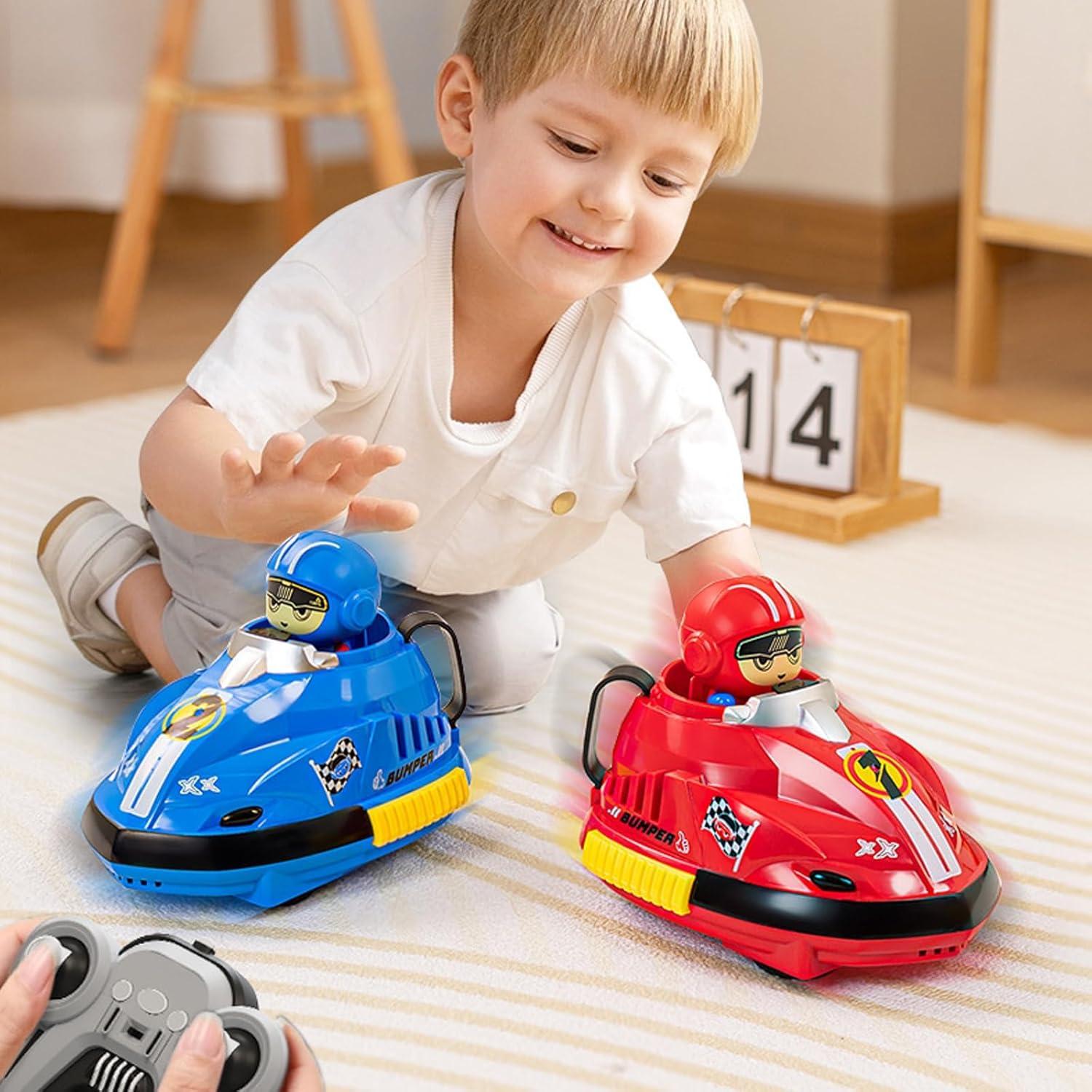 Road Rage RC Speed Bumper Cars, Mini Remote Controlled Ejector Vehicles, 2 Player Head to Head Battle, Crash into Opponents, 2.4 GHz, Red and Blue - Pack of 2 Car