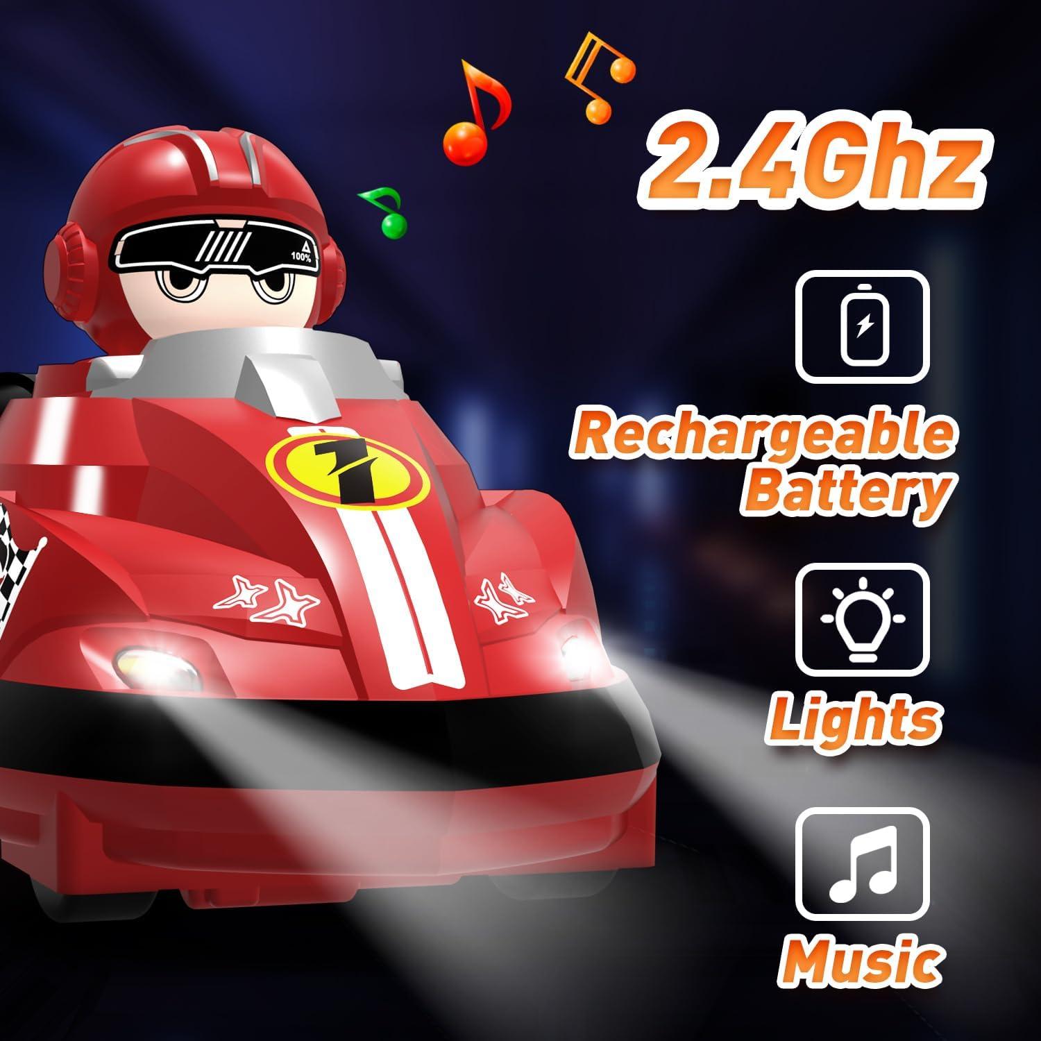 Road Rage RC Speed Bumper Cars, Mini Remote Controlled Ejector Vehicles, 2 Player Head to Head Battle, Crash into Opponents, 2.4 GHz, Red and Blue - Pack of 2 Car