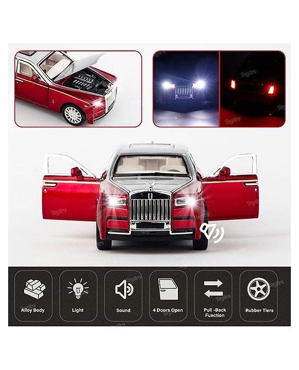 Die-Cast Rolls Royce Car for Kids Model Car with Sound and LED Light Friction Powered Pull Back Car for Girls and Boys - RED