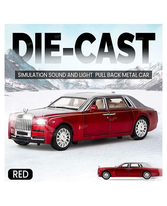 Die-Cast Rolls Royce Car for Kids Model Car with Sound and LED Light Friction Powered Pull Back Car for Girls and Boys - RED