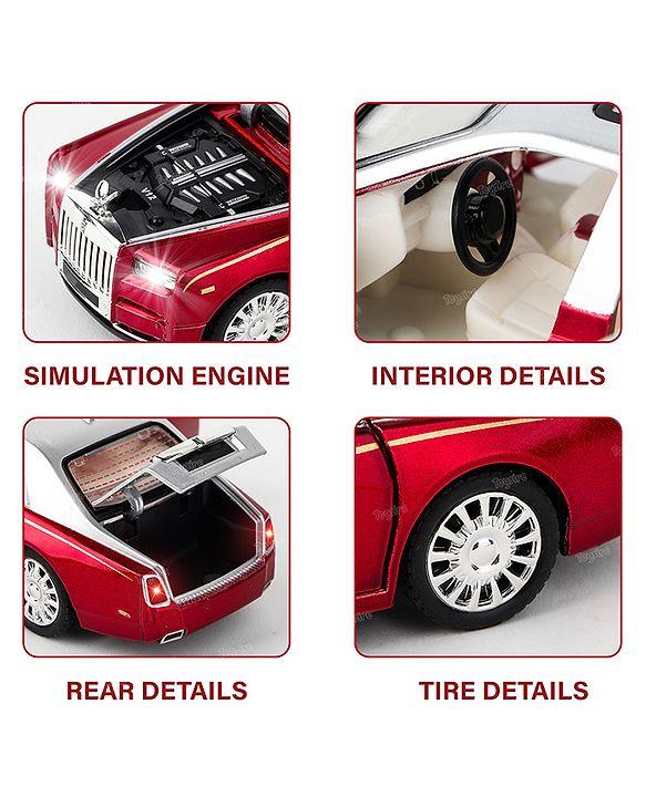 Die-Cast Rolls Royce Car for Kids Model Car with Sound and LED Light Friction Powered Pull Back Car for Girls and Boys - RED