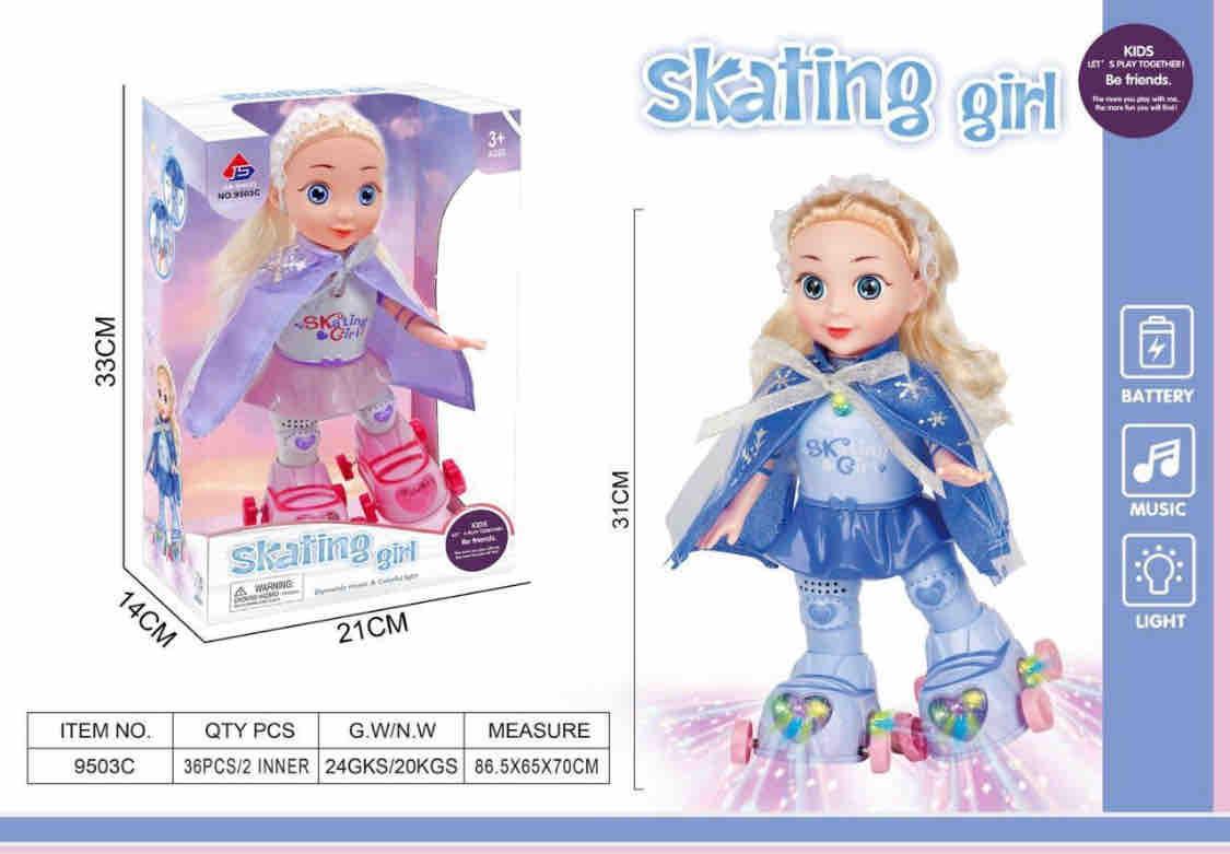 New Electric BO Plastic Toy Fashion Musical Skating Doll Girl Toys with Light and Music
