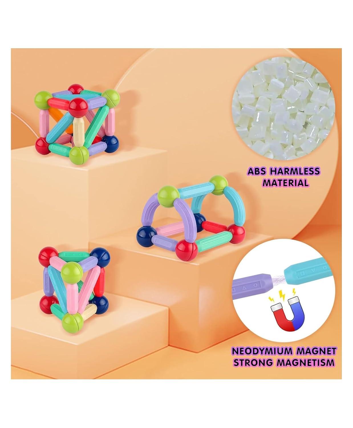 Magnetic Sticks Building Blocks Educational Stacking Toys with Magnetic Sticks Magnetic Balls and Magnetic Blocks for Kids (36 Pieces Multicolor)