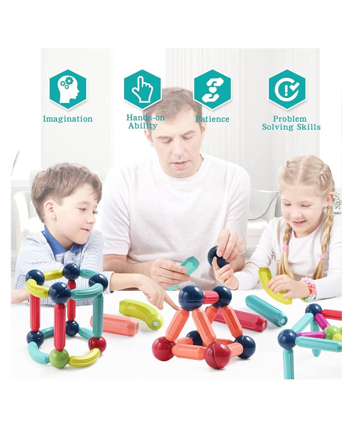 Magnetic Sticks Building Blocks Educational Stacking Toys with Magnetic Sticks Magnetic Balls and Magnetic Blocks for Kids (36 Pieces Multicolor)