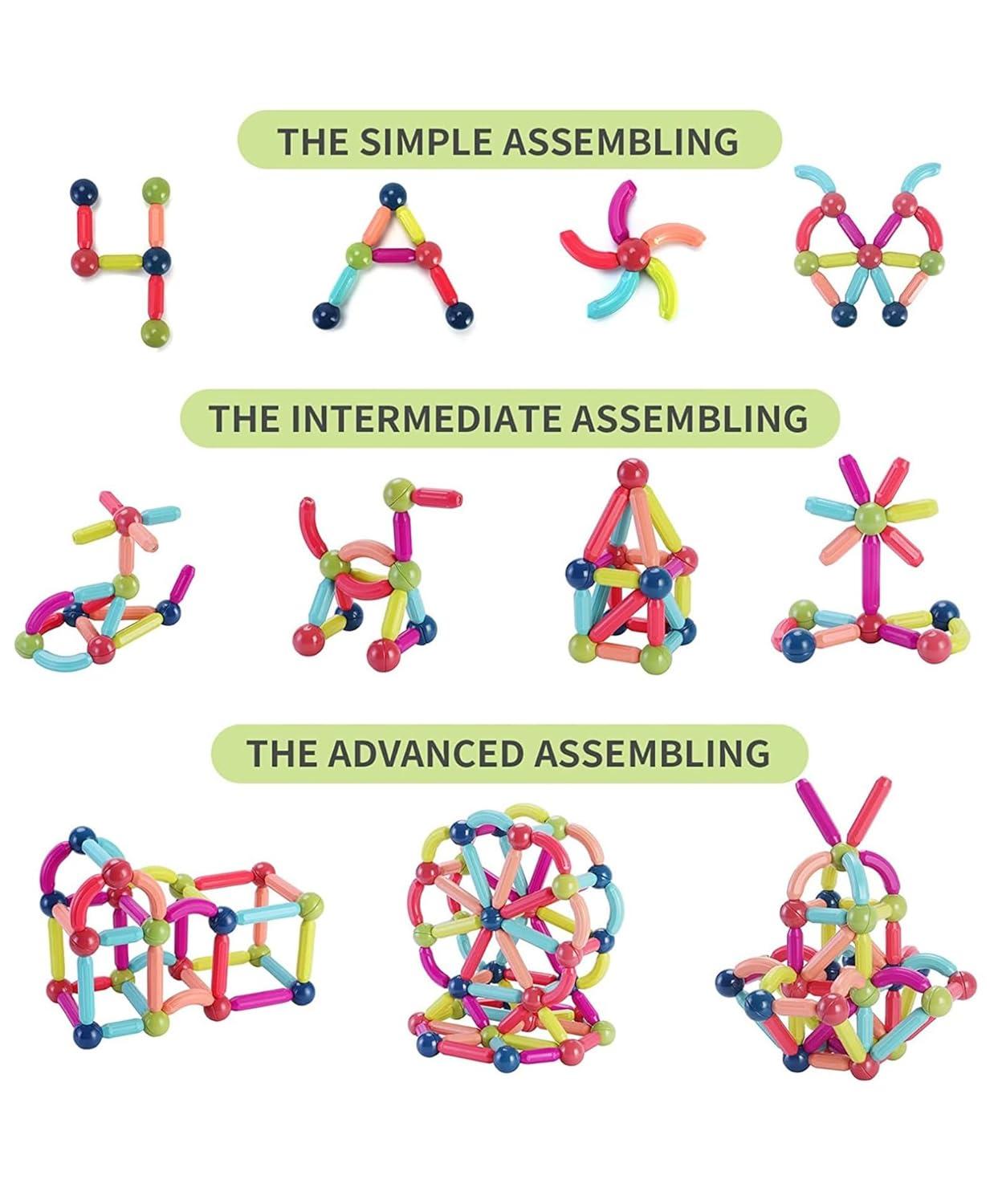 Magnetic Sticks Building Blocks Educational Stacking Toys with Magnetic Sticks Magnetic Balls and Magnetic Blocks for Kids (36 Pieces Multicolor)