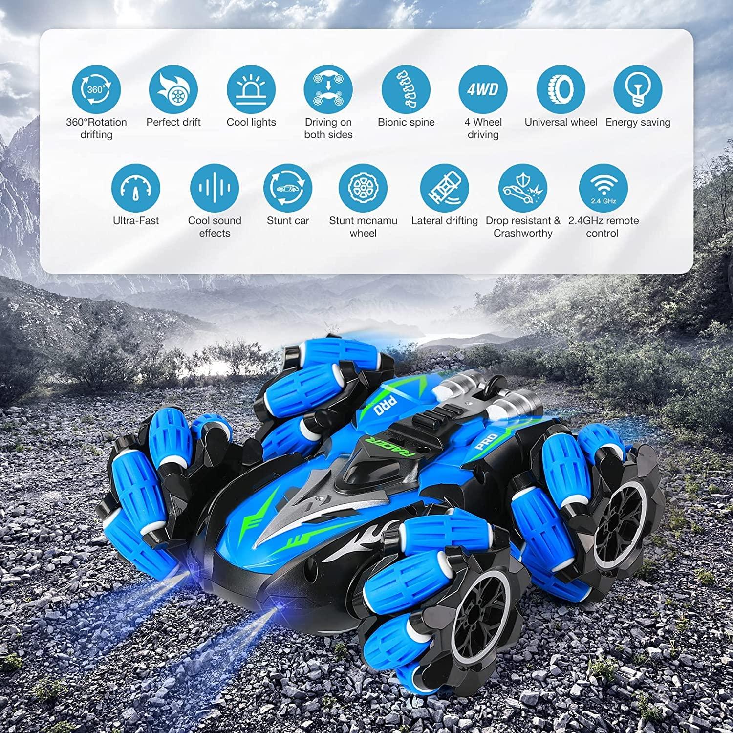 Remote Control Drift Stunt Car, Electric Watch Sensor Remote Control Car, Horizontal Drift, Stunt Spin with LED, 4WD Toys