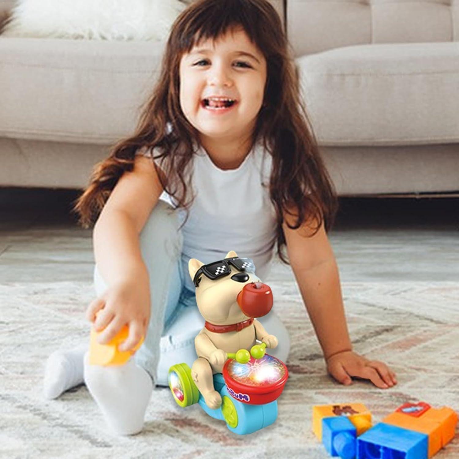 Musical Light-Up Spraying Drum Dog Toy for Kids | Musical Dog Drumming Toy – Fun and Interactive