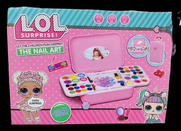 2 in 1 Cosmetic Makeup Palette and Nail Art Kit for Kids with Portable Trolly Bag | LOL Surprise Nail Art Kit