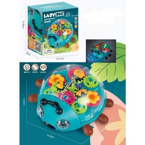 Transparent Lady Bug Walking Musical Toy with 3D Lights Bump and Go Moving for Kids