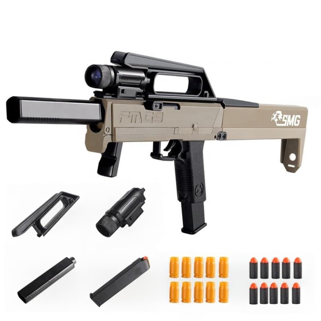 FMG9 SMG Folding Gun Shell Ejecting Soft Bullet Real Toy Set for Kids Guns & Darts  (Brown)