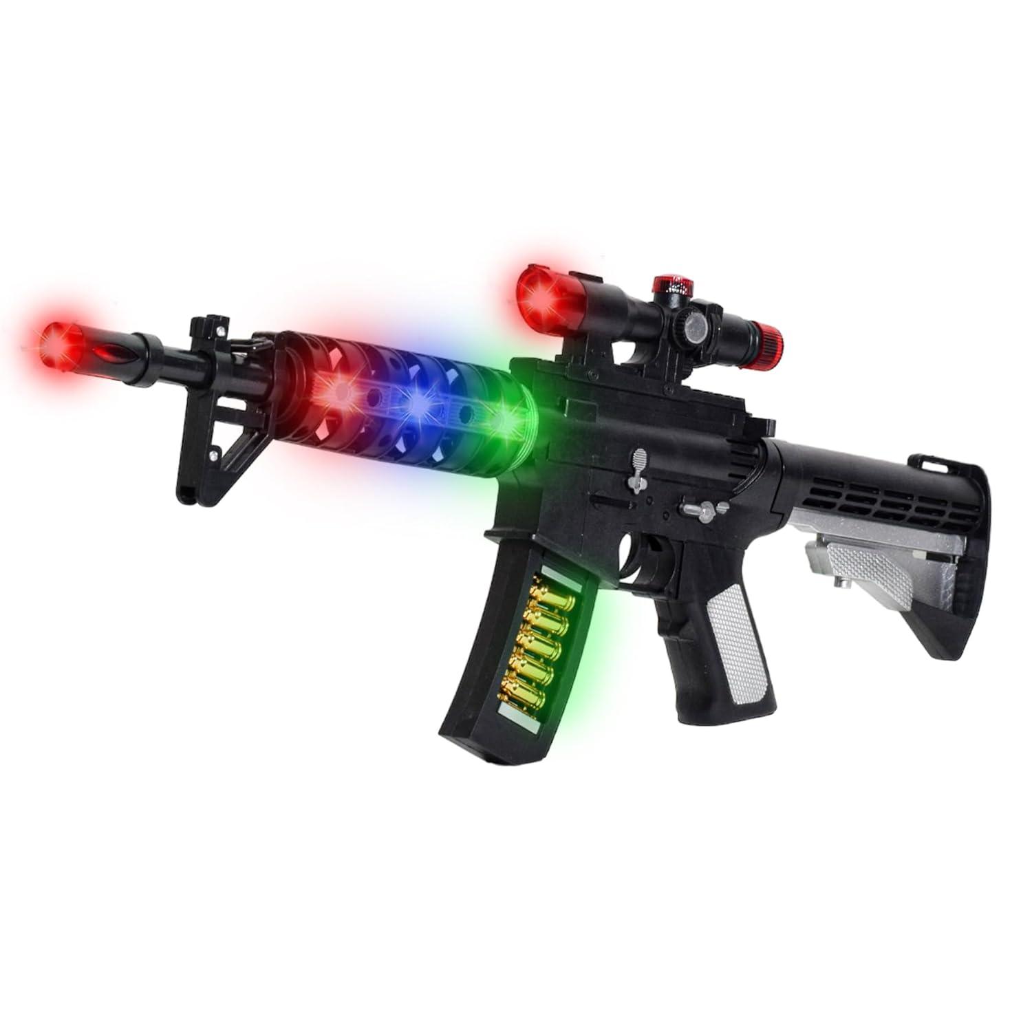 AK 47 Musical Gun Toy With Flashing Lifts Ultimate Shooter with Laser Light Play Vibrating Toy Gun with Moving Muzzle and Bullets, Battery Operated Toy Gun