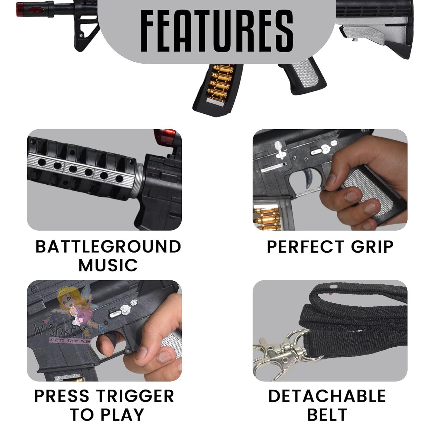 AK 47 Musical Gun Toy With Flashing Lifts Ultimate Shooter with Laser Light Play Vibrating Toy Gun with Moving Muzzle and Bullets, Battery Operated Toy Gun