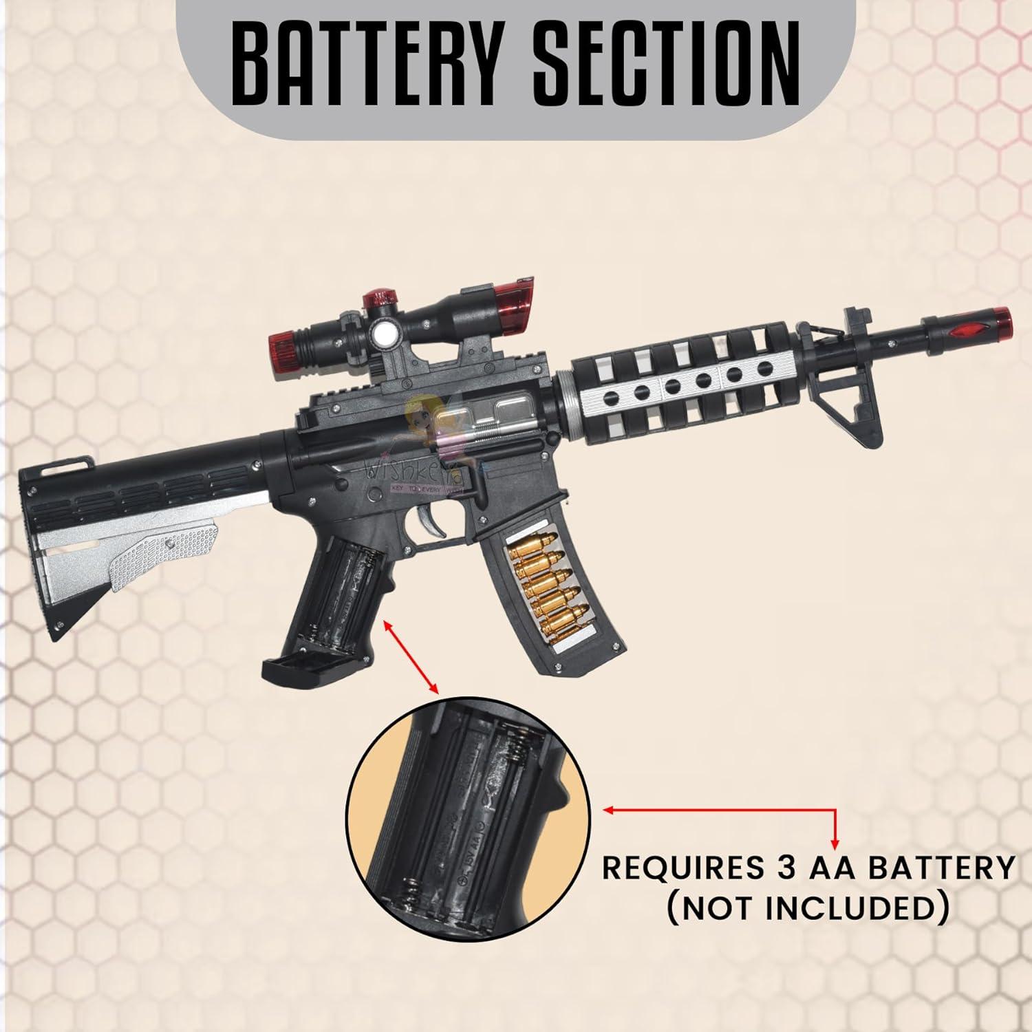 AK 47 Musical Gun Toy With Flashing Lifts Ultimate Shooter with Laser Light Play Vibrating Toy Gun with Moving Muzzle and Bullets, Battery Operated Toy Gun