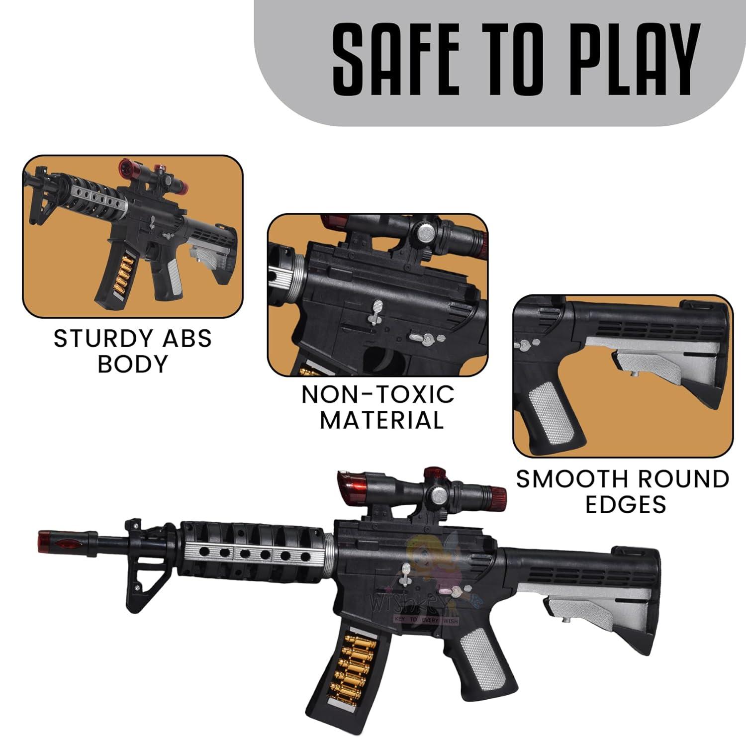 AK 47 Musical Gun Toy With Flashing Lifts Ultimate Shooter with Laser Light Play Vibrating Toy Gun with Moving Muzzle and Bullets, Battery Operated Toy Gun