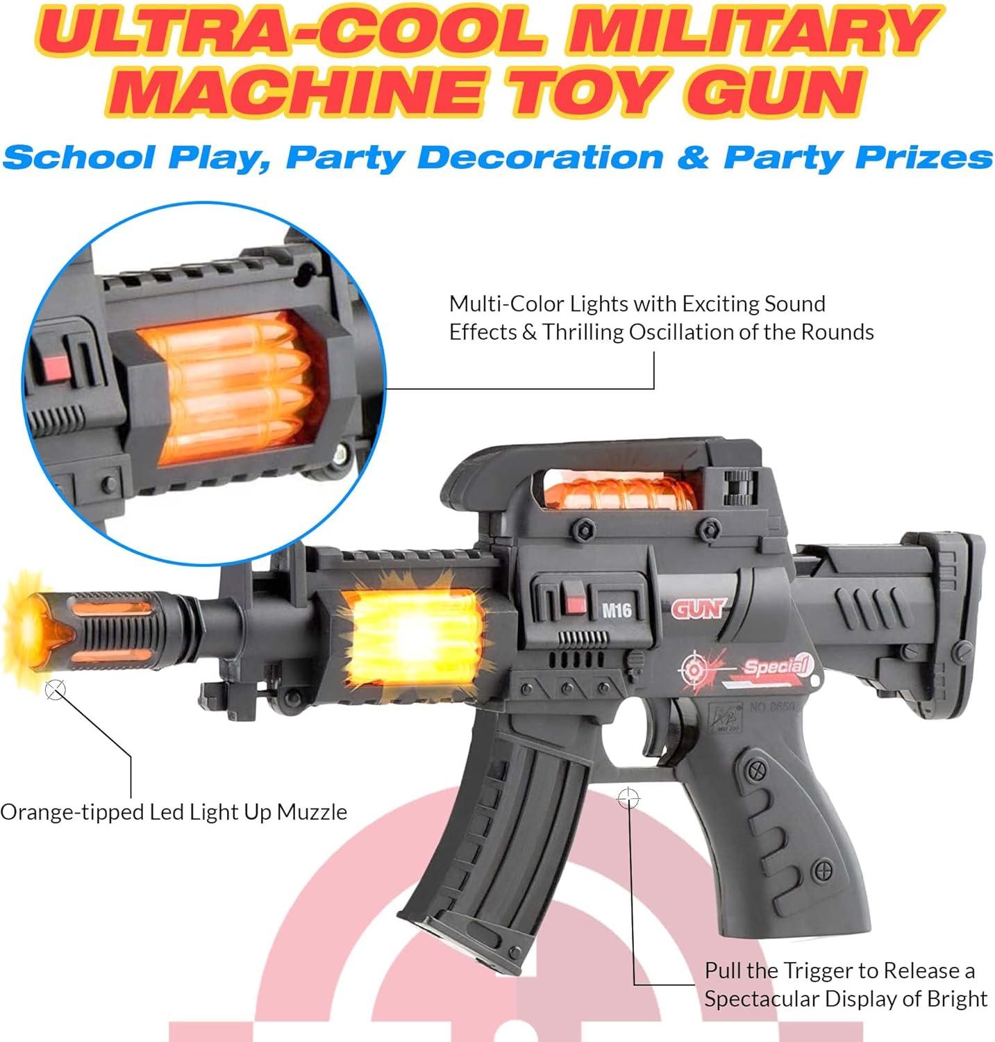 M6 Light Up Toy Machine Blaster - Flashing Lights, Sounds & Unique Revolving Rounds - Toys for Boys Combat Military Mission Toy