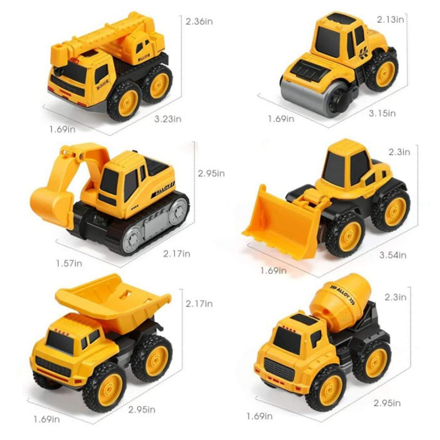 DIY Construction 6 in 1 Metal Team Car Engineering Automobile Contrucation Friction Powered Pull Back Crane Excavator Road Roller Forklift Mixer Vehicle