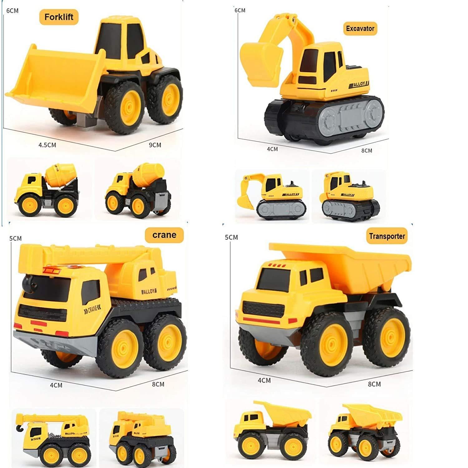 DIY Construction 6 in 1 Metal Team Car Engineering Automobile Contrucation Friction Powered Pull Back Crane Excavator Road Roller Forklift Mixer Vehicle