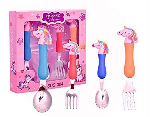 Unicorn Baby Feed Spoon and Fork Set - Cartoon Theme Stainless Steel Spoon & Fork Set for Kids Cutlery