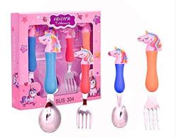 Unicorn Baby Feed Spoon and Fork Set - Cartoon Theme Stainless Steel Spoon & Fork Set for Kids Cutlery