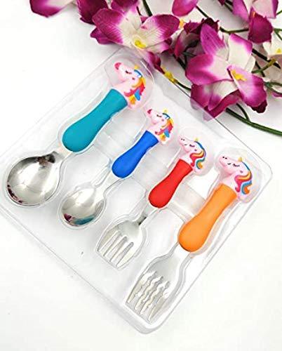 Unicorn Baby Feed Spoon and Fork Set - Cartoon Theme Stainless Steel Spoon & Fork Set for Kids Cutlery