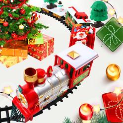 Christmas Tree Music Train Set, Xmas Sounds Light Locomotive, 22pcs Electric Engine Railway Track Playset, Kids Gifts Express Cargo Toy Rail, Snowman Carriage Santa Clause Sleigh