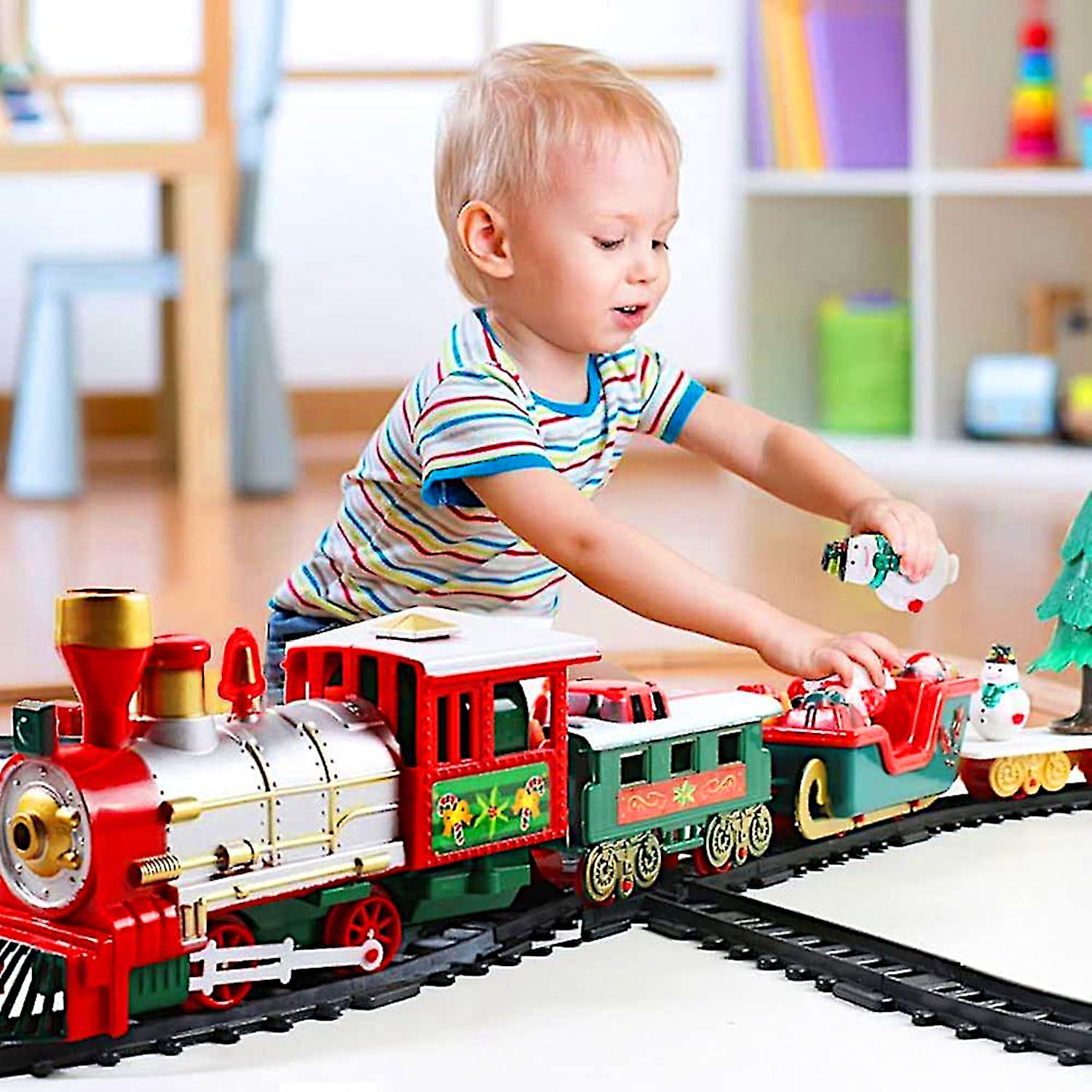 Christmas Tree Music Train Set, Xmas Sounds Light Locomotive, 22pcs Electric Engine Railway Track Playset, Kids Gifts Express Cargo Toy Rail, Snowman Carriage Santa Clause Sleigh