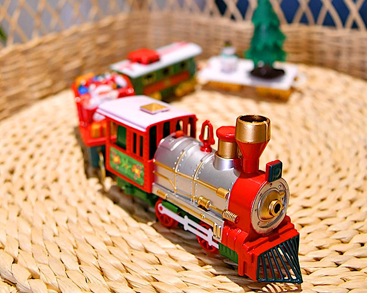 Christmas Tree Music Train Set, Xmas Sounds Light Locomotive, 22pcs Electric Engine Railway Track Playset, Kids Gifts Express Cargo Toy Rail, Snowman Carriage Santa Clause Sleigh