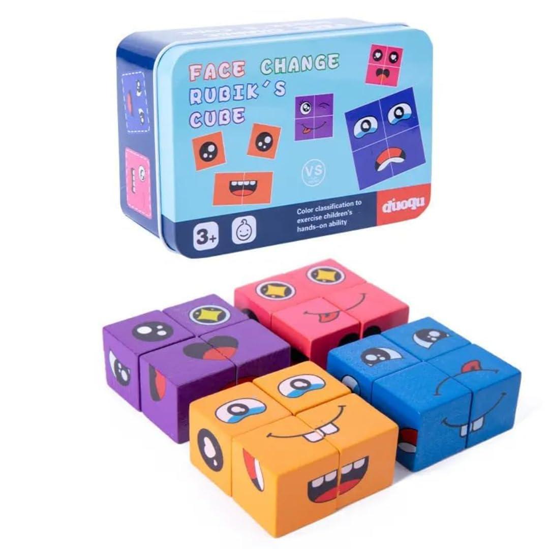 Emoji Face Changing Cube Puzzle Game Expressions Matching Block Puzzles Building Logical Educational Training Toys 16 Face Blocks & 72 Playing Card