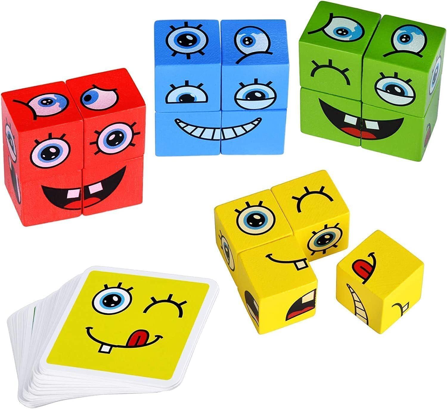 Emoji Face Changing Cube Puzzle Game Expressions Matching Block Puzzles Building Logical Educational Training Toys 16 Face Blocks & 72 Playing Card