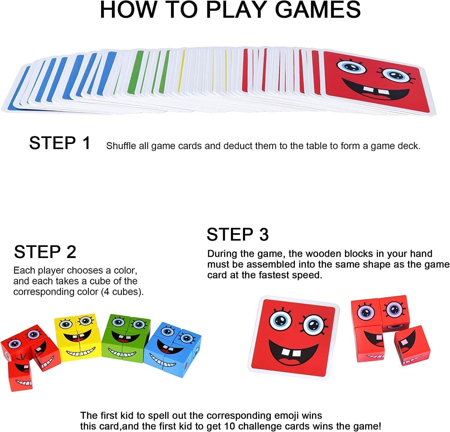 Emoji Face Changing Cube Puzzle Game Expressions Matching Block Puzzles Building Logical Educational Training Toys 16 Face Blocks & 72 Playing Card