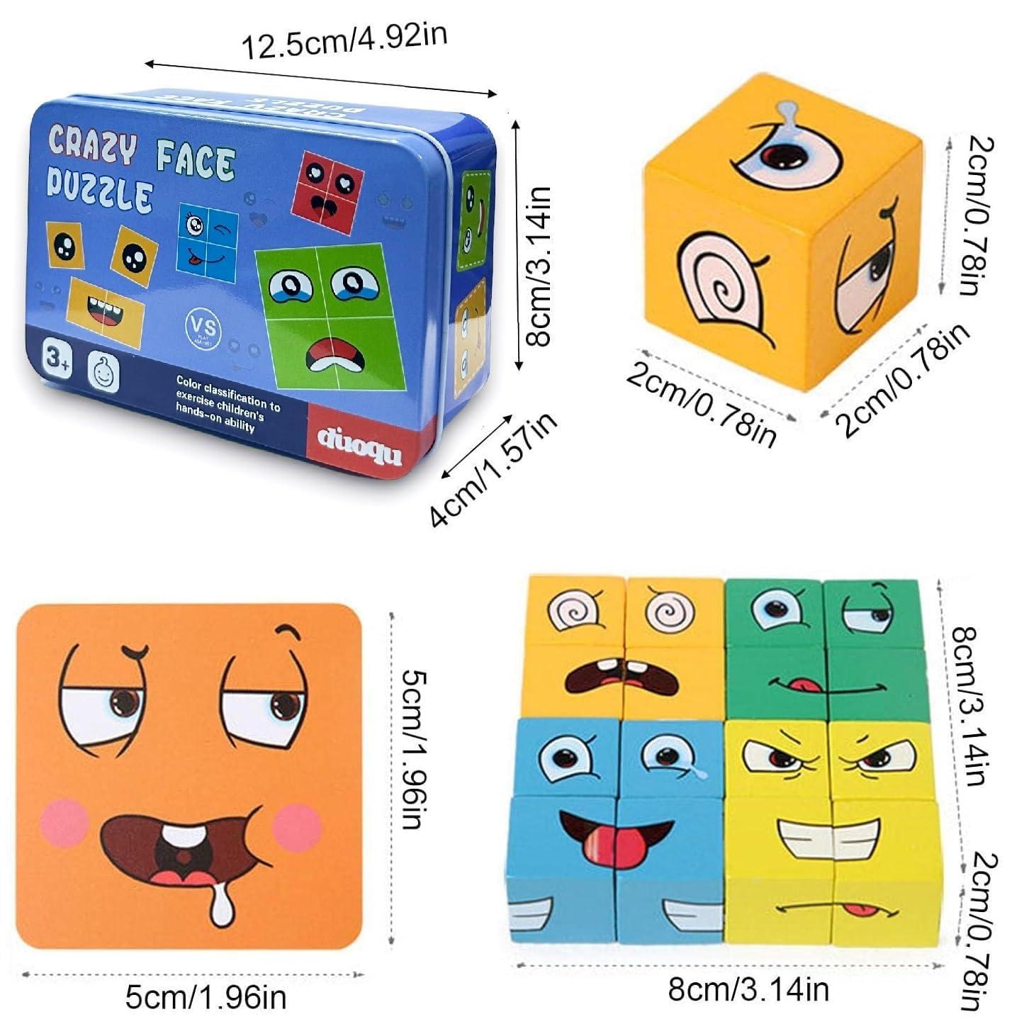Emoji Face Changing Cube Puzzle Game Expressions Matching Block Puzzles Building Logical Educational Training Toys 16 Face Blocks & 72 Playing Card
