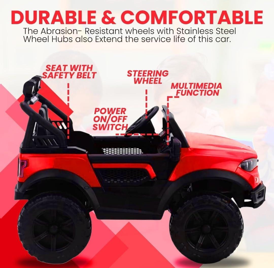 Kidoyz Kids Battery Operated Jeep for Kids Ride on Toy Kids Car with RGB Light & Music - (Red/Black)