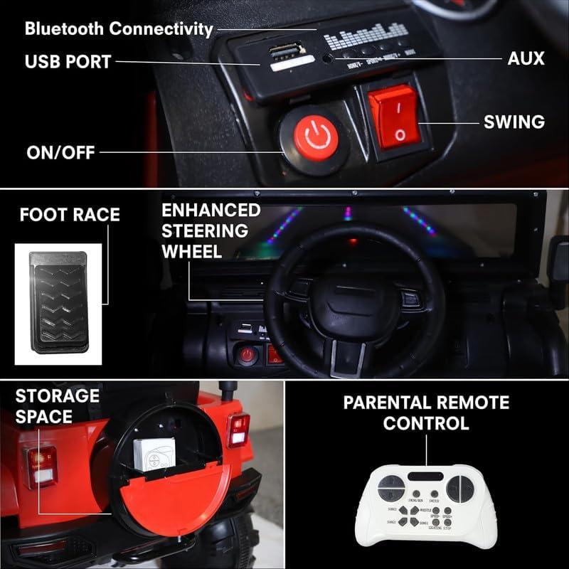 Electric Ride-On Jeep Rechargeable 4x4 Big Size Thar Look-Alike for Kids with Seat Belt, LED Lights, Music Modes, Manual & Remote Dual Control  (Black)