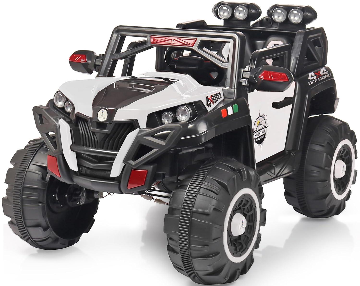 Mart Big Size !! 4x4 Battery Operated Electric Ride On Jeep for Kids| Motor for Steering | Remote Control | Suspensions | Jumbo Driving Car | Birthday Gifts (White)