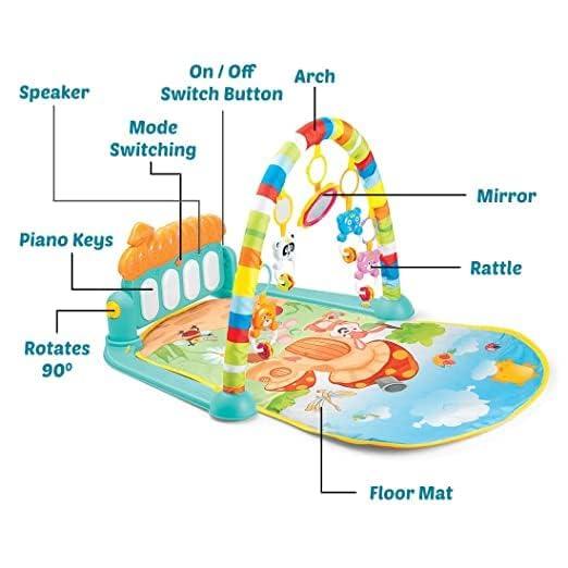 Baby Play Mat Gym & Fitness Rack with Hanging Rattles Lights & Musical Keyboard Mat Piano Multi-Function ABS Plastic(up to 2 Year) MultiColor