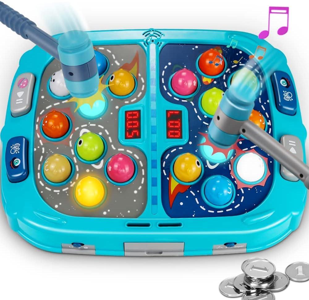 Whack Mole Game for Toddlers, Hammering Game for 3 4 5 6 7 8+ Year Old Boys Girls Child, Interactive Educational Toys with Sound and Light, PK Mode with 2 Hammers Best for Gift