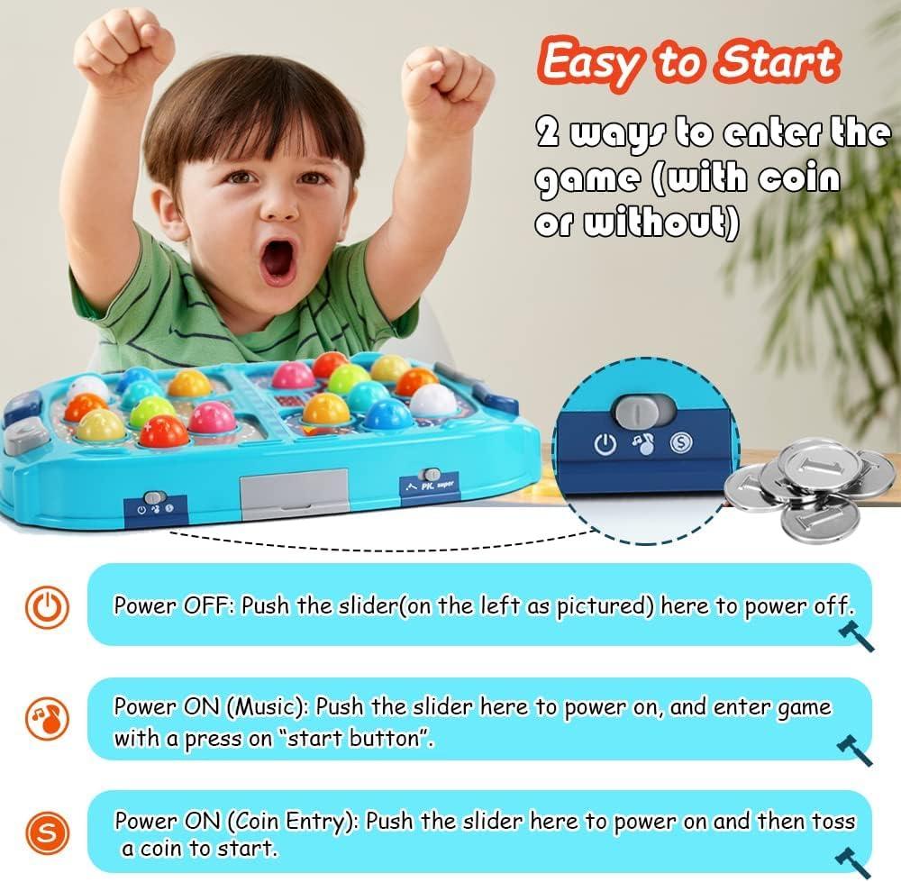 Whack Mole Game for Toddlers, Hammering Game for 3 4 5 6 7 8+ Year Old Boys Girls Child, Interactive Educational Toys with Sound and Light, PK Mode with 2 Hammers Best for Gift